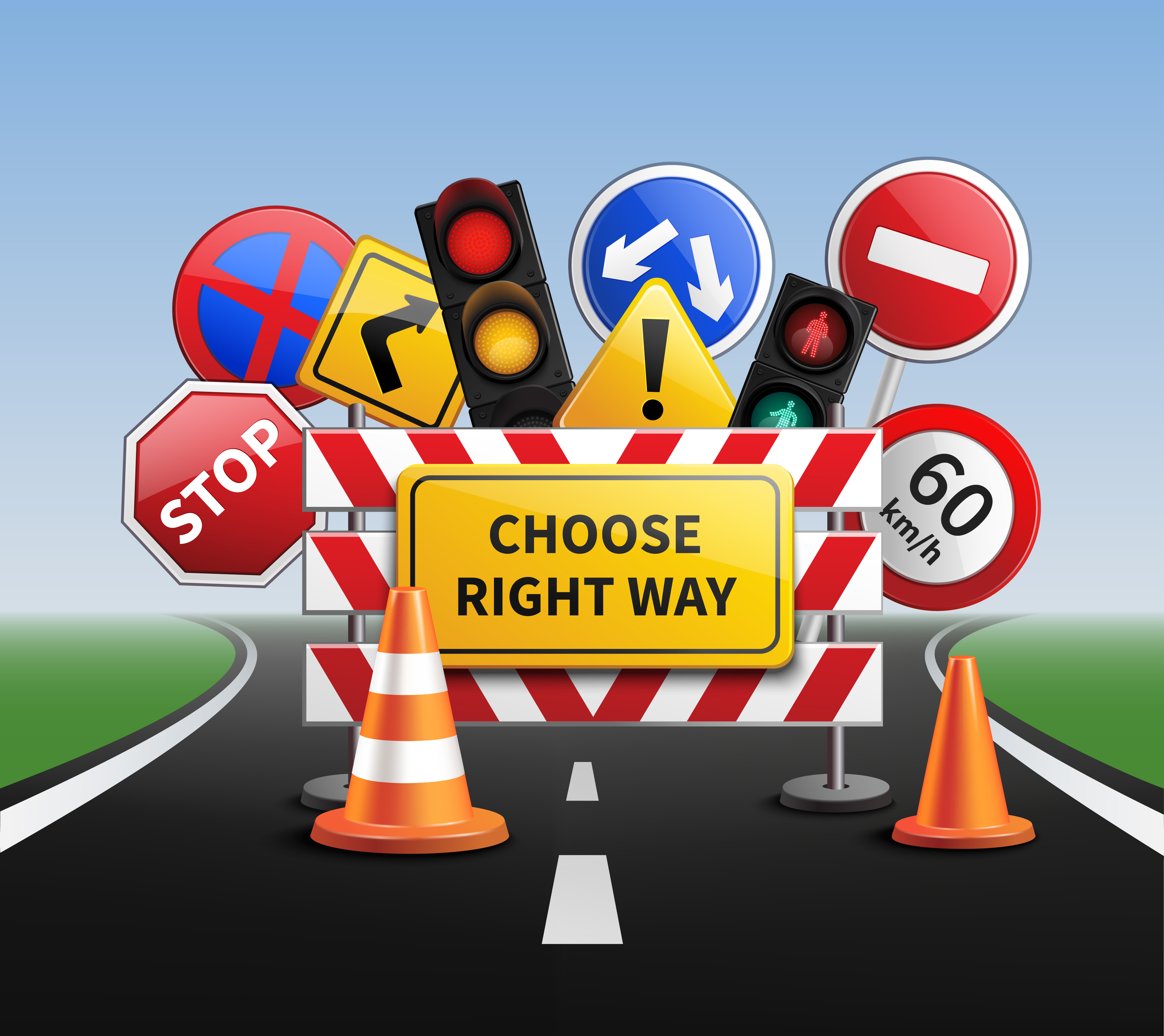 Choose Right Way traffic and safety equipment banner